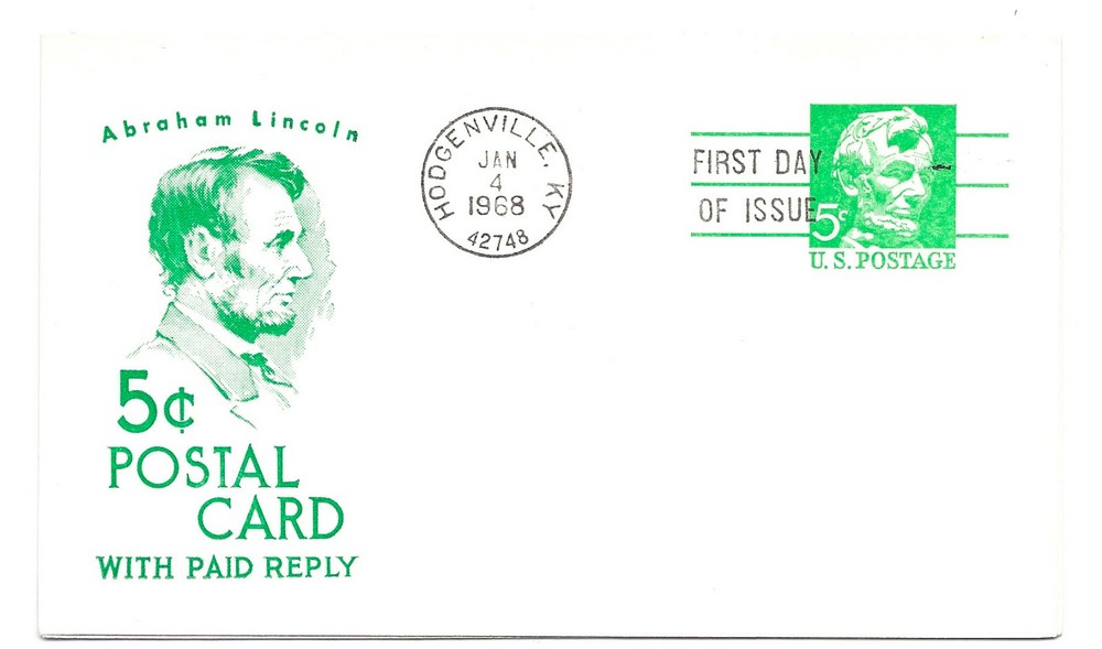UY21 5c+5c Lincoln Reply Card Jackson FDC