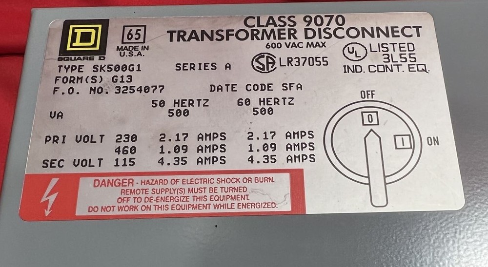 Square D SK500G Transformer Disconnect