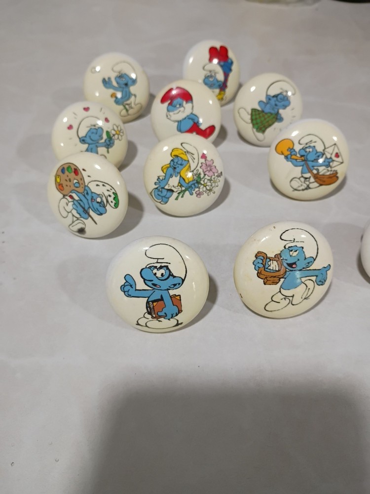 11 Vintage SMURF Porcelain Drawer Pulls