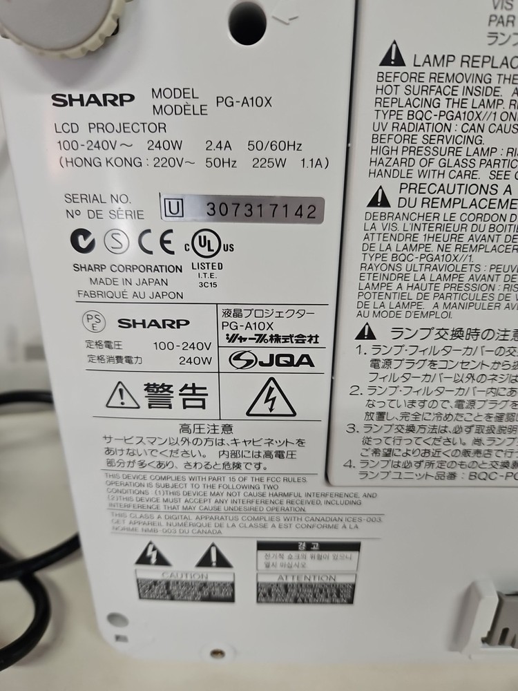 Sharp Notevision PG-A10X Projection Display With All Cords Remote And Bag