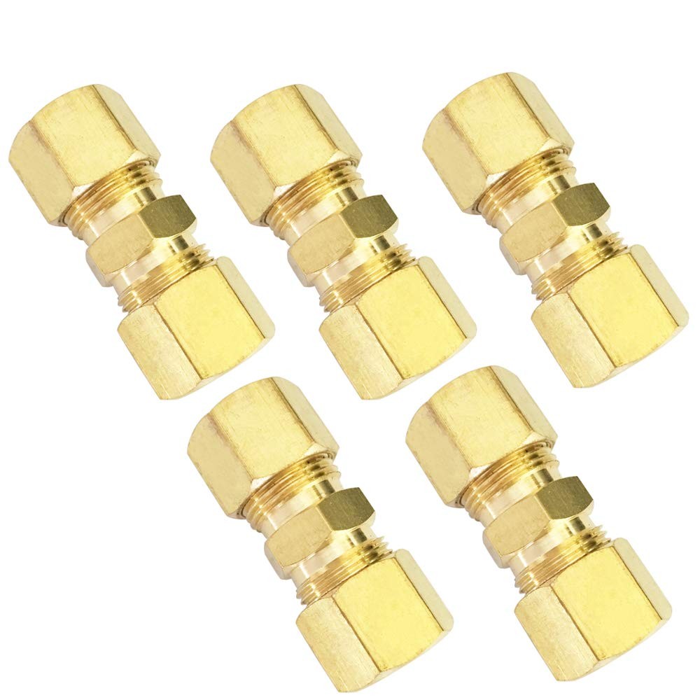 Brass Compression Tube Fitting, Union, 1/4" OD x x OD, Copper