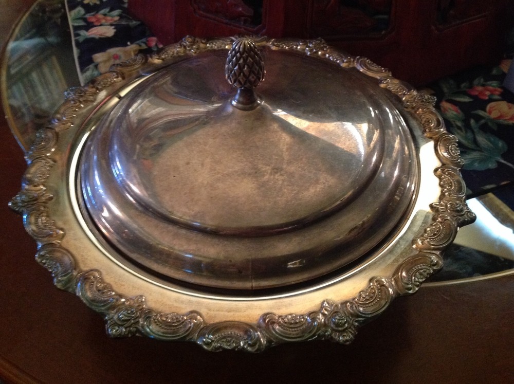 Covered silver plated serving dish