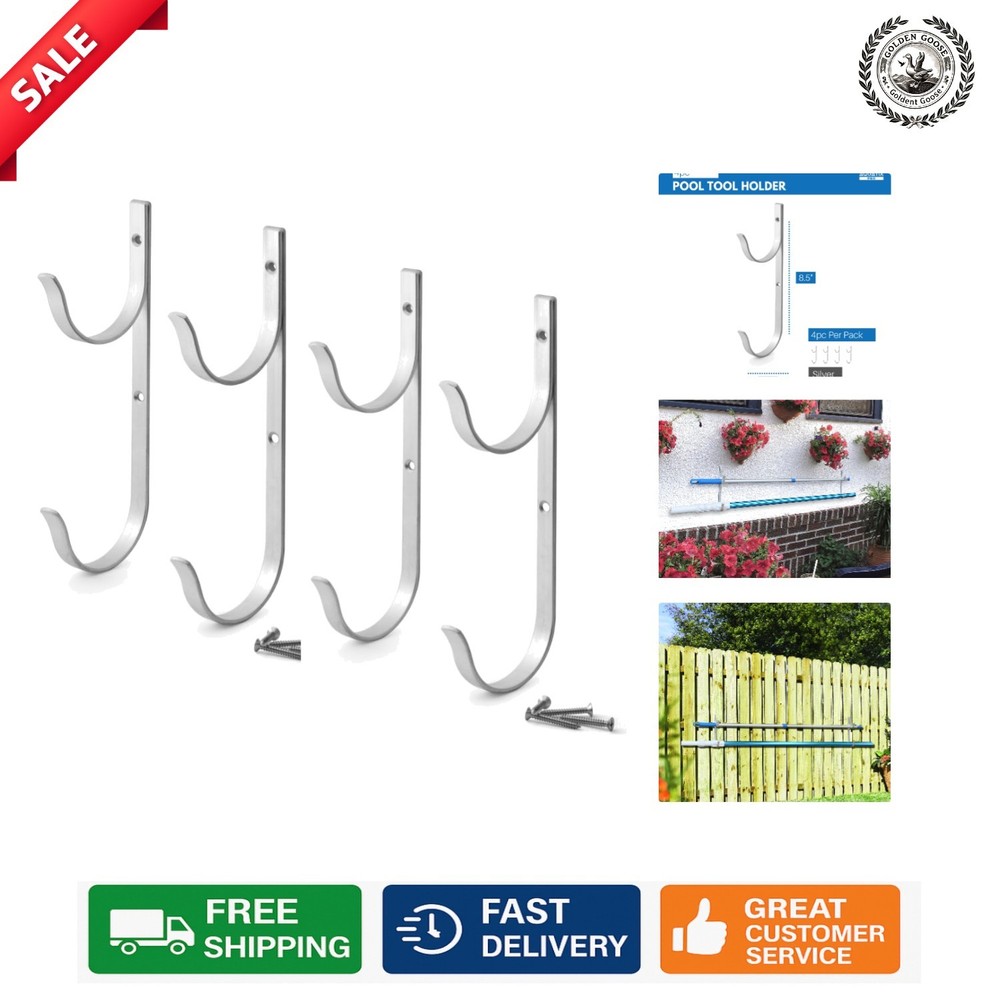 Rustproof Aluminum Hangers for Pool & Garden Tools - 4pc Set with 33lbs Support
