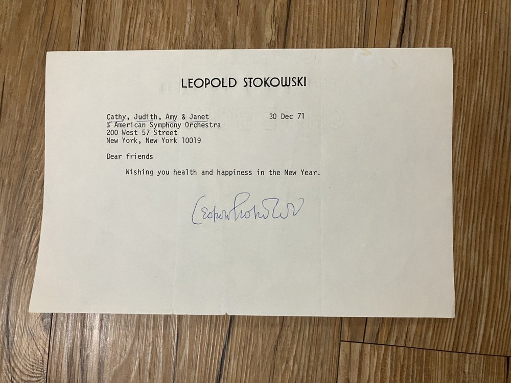 Signed note from Leopold Stokowski 1971 - American Symphony Orchestra