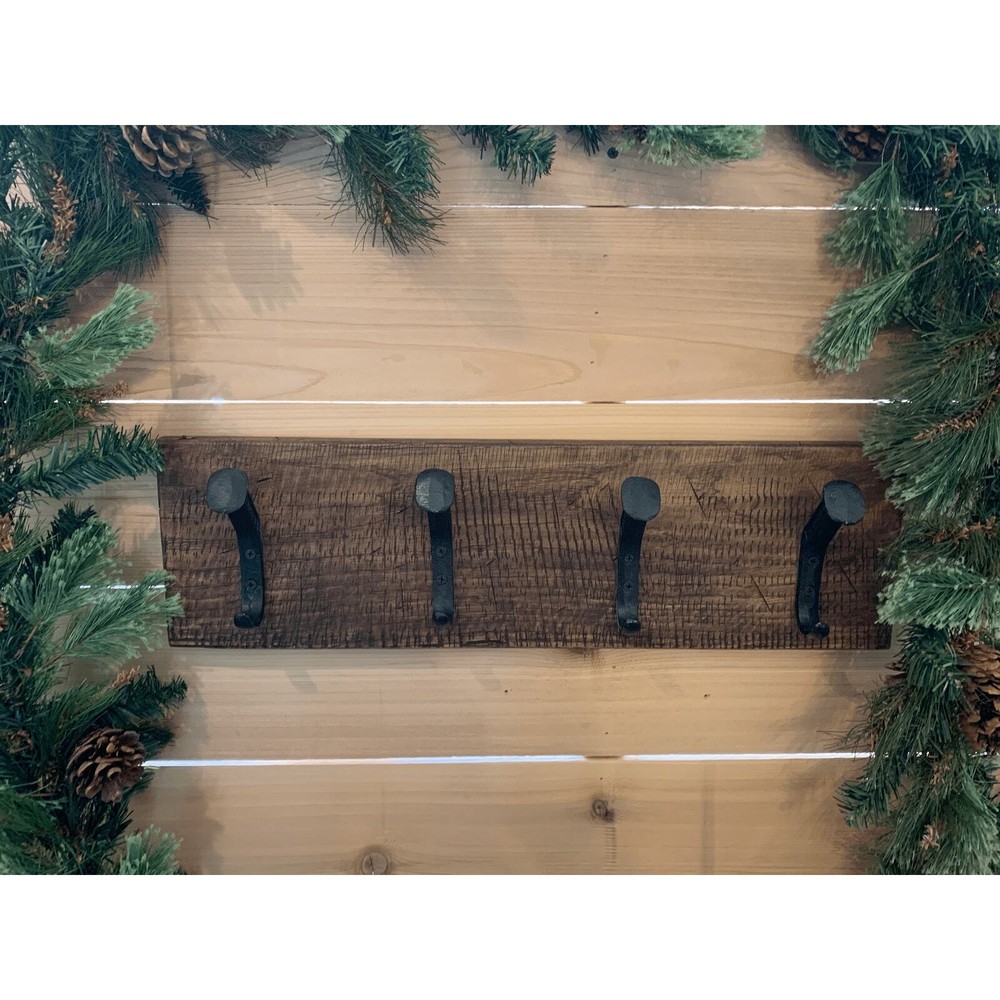 Rustic Farmhouse Christmas Stocking Wall Holder - 4 Hook - Dark Walnut