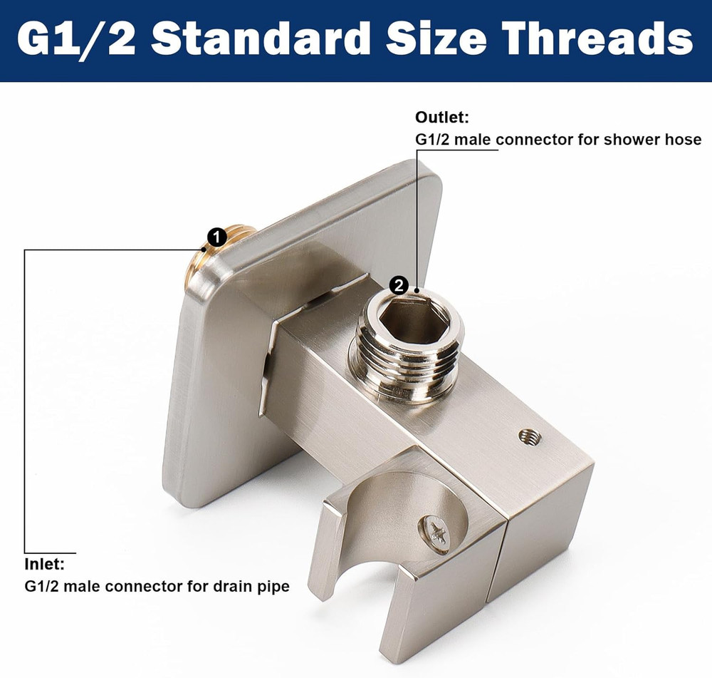 Wall Supply Elbow with Handheld Shower Holder - Solid Brass Square Shower Bracke