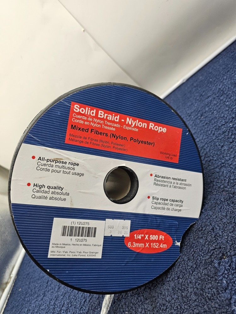 Grainger 12U275: 1/4" x 500 ft. Solid Braid Nylon General Purpose Utility Rope