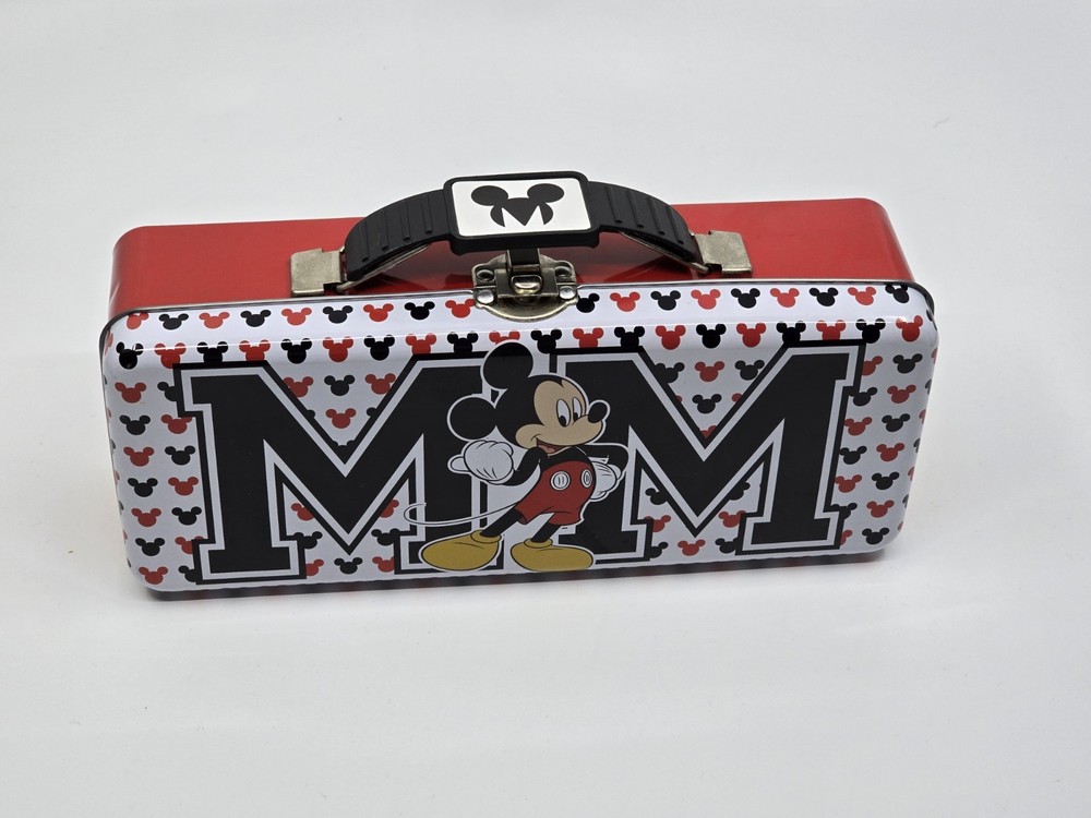 Disney Mickey Mouse Tin Tool Box with Handle Latch/Hinge Pencil Box Storage