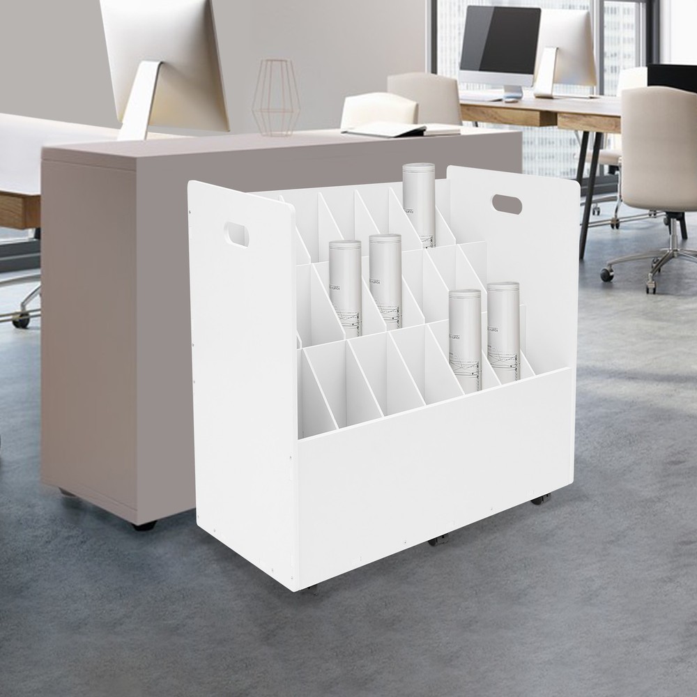 21 Slots Roll Files Storage Organizer with Wheels Mobile Roll File Storage Rack