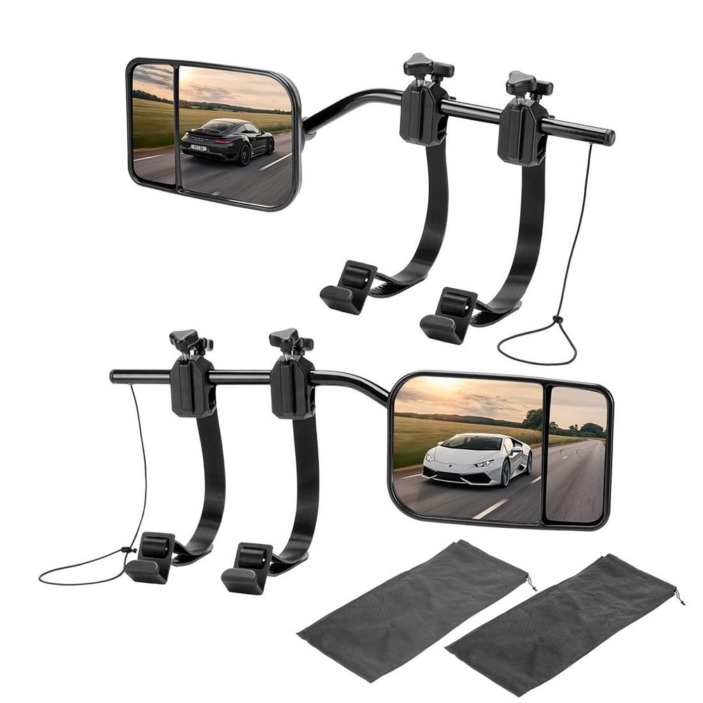 2-Pack Universal Clip-On Towing Mirror Extensions 360° Adjustable Convex