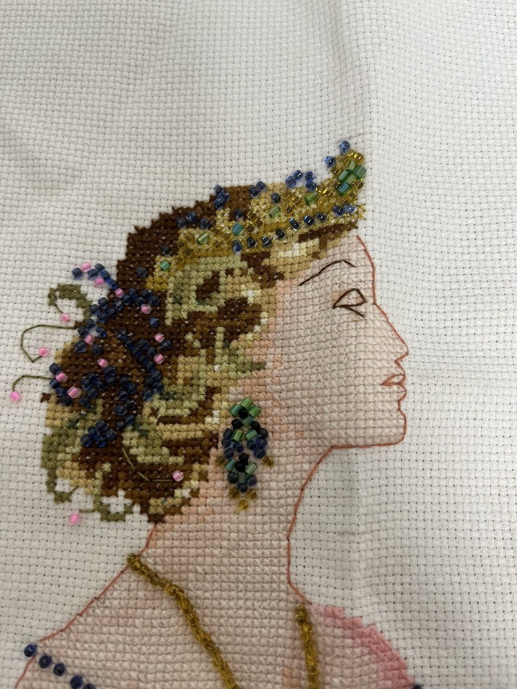 completed finished cross stitch Spring Queen 12''x 19'' Unframed NEW