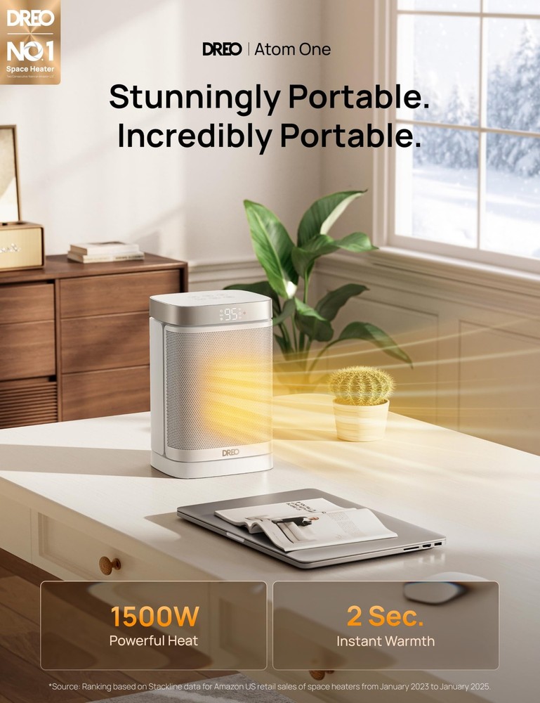 DREO Atom One Space Heater with Remote, 70°Oscillating Standard, Starlight