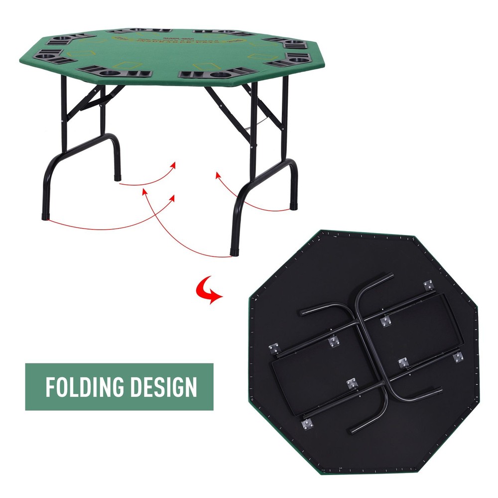 Stable 47.25" Diameter Foldable Poker Table 8-Person with Felt Coating
