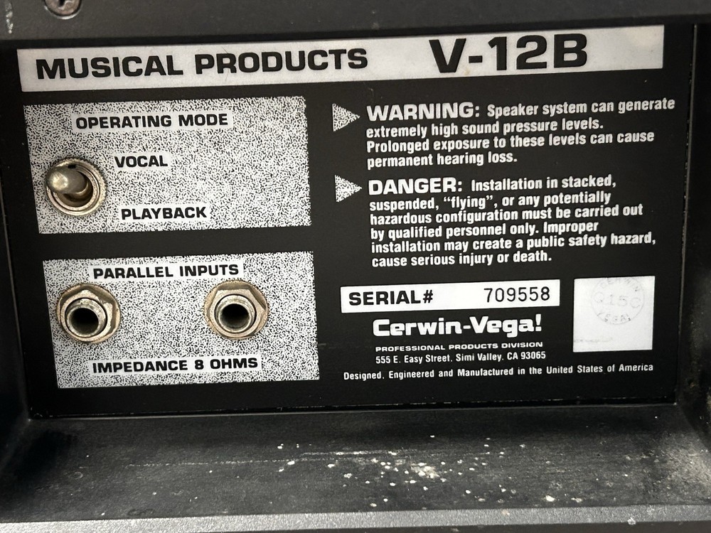Cerwin Vega V12-B Speakers Pair
