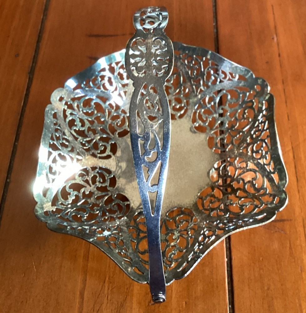 Vintage Silver Plated Sweet Basket Dish with Swing Handle