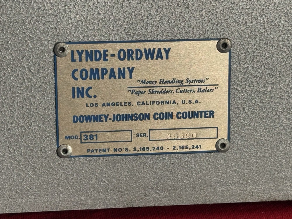 DOWNEY JOHNSON COIN COUNTING MACHINE MODEL 381 GOOD USED WORKING CONDITION CRANK