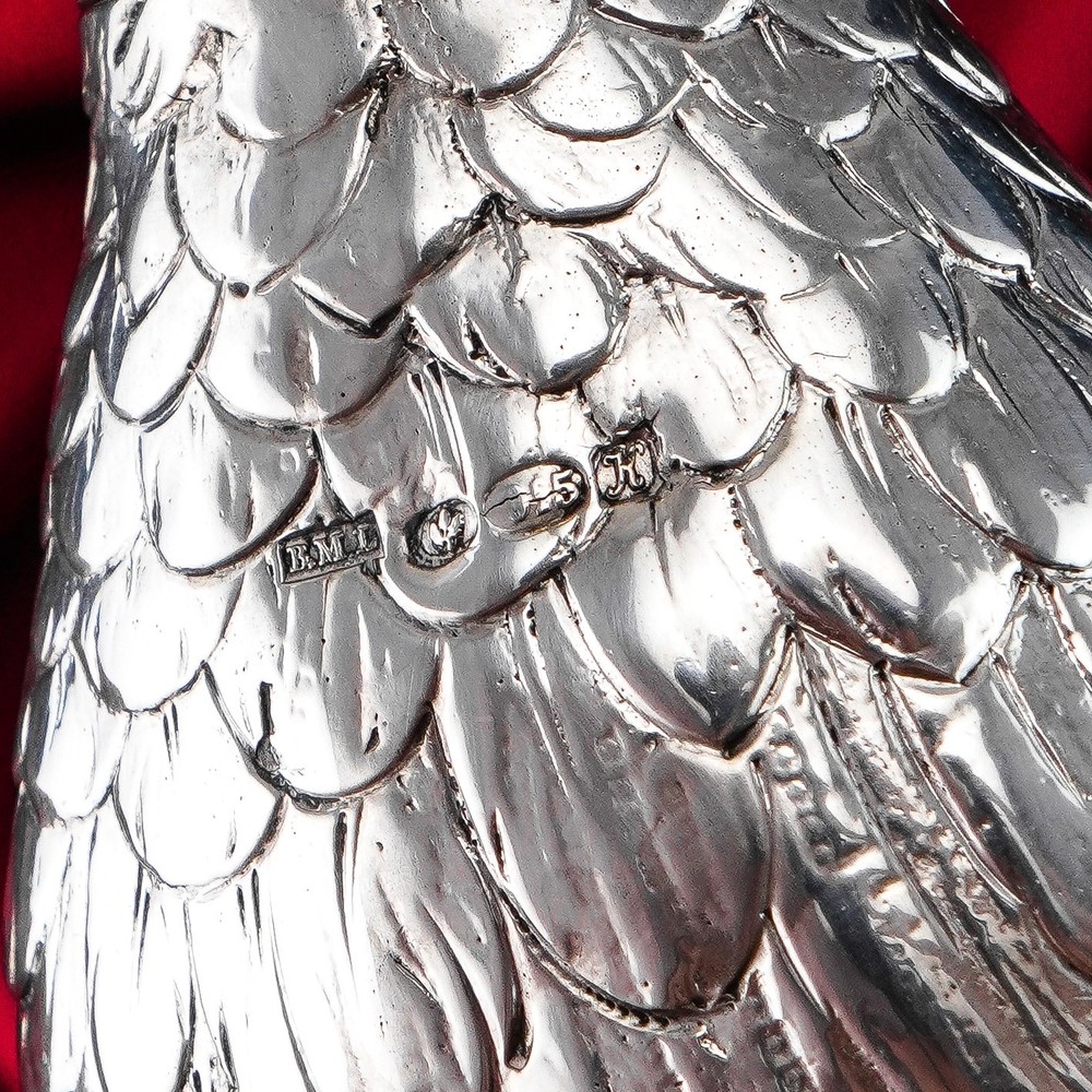 Antique Solid Silver Large Partridge/Grouse Bird Model Box - Edwardian 1910
