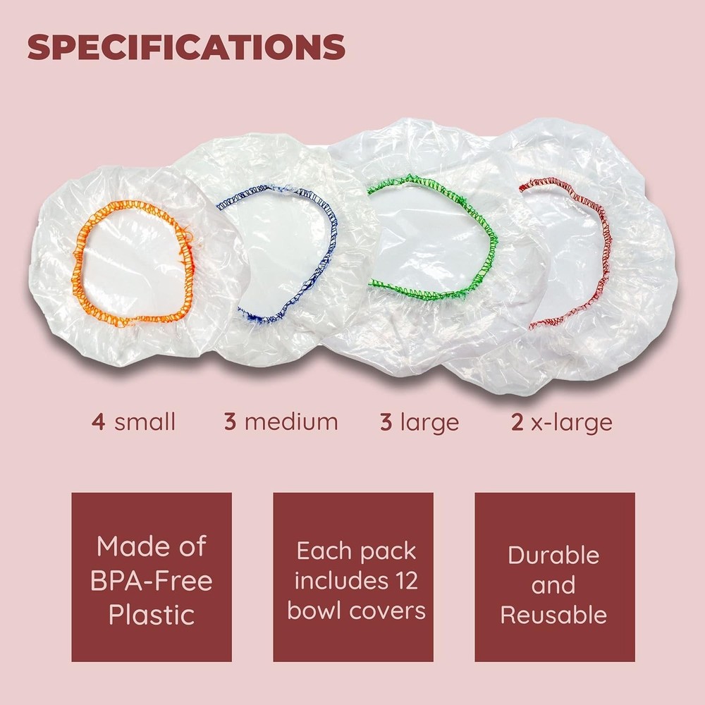 Eco-Friendly Reusable Bowl Covers, 12-Pack with 4 Size Options for Your Kitchen