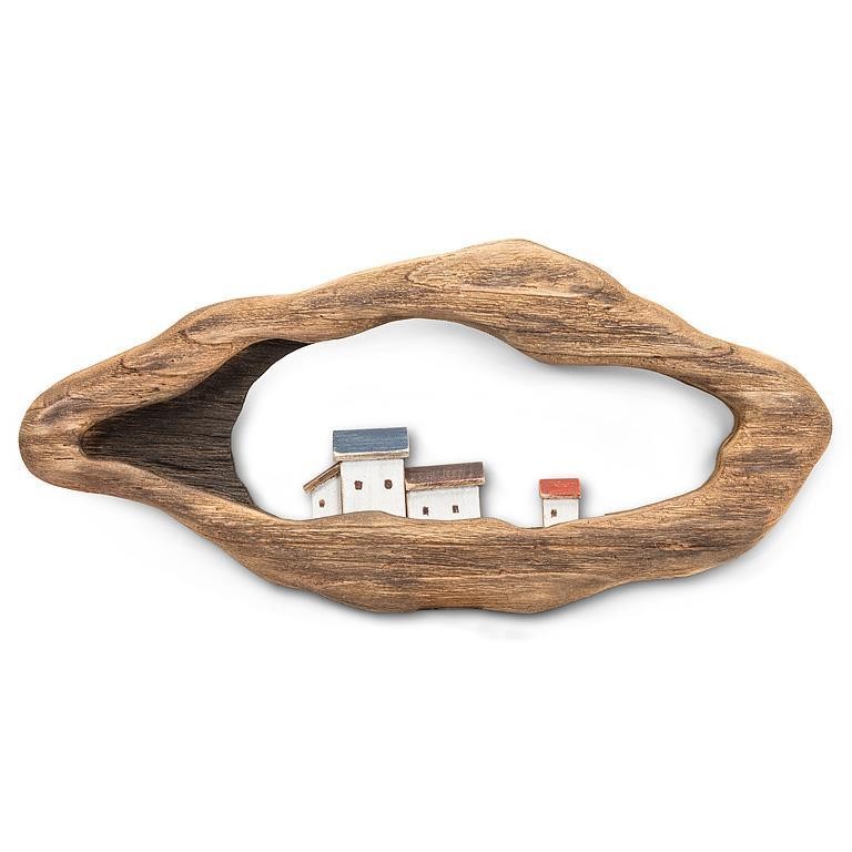 Houses In Small Driftwood Frame Wall Decor