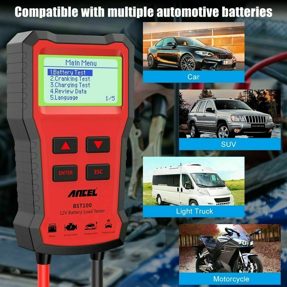 12V Car Battery Tester Charging Cranking Alternator Test Analyzer 100-2000 CCA