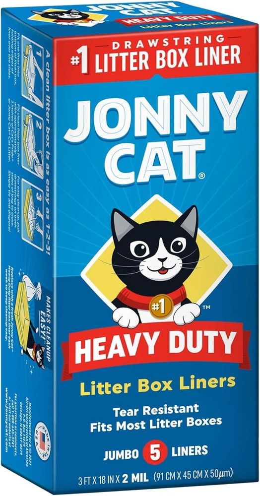 5 Pack of Jumbo Litter Box Liners - Durable, Leak-Proof, Drawstring Closure