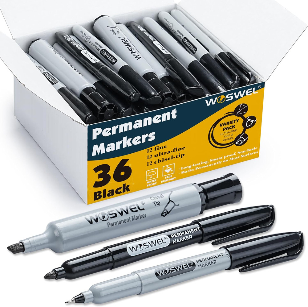 Permanent Markers 36 Variety Pack: Ultra-Fine, Chisel, Fine Tips