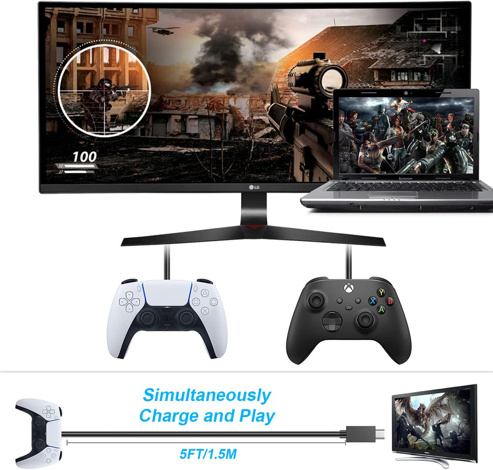 PS5 Controller Charger – 2 Pack 5FT OEM Original 3A Fast Charging Cable USB C to