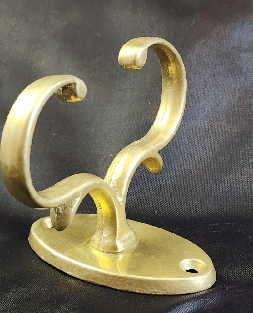 Three Early Antique Brass Fireplace Tool Jamb Hooks