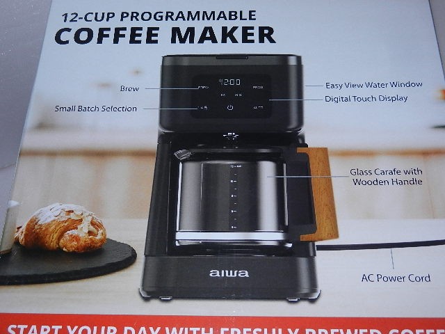 new Aiwa 12-Cup Programmable Coffee Maker with Reusable filter WCF1-1003-BWS