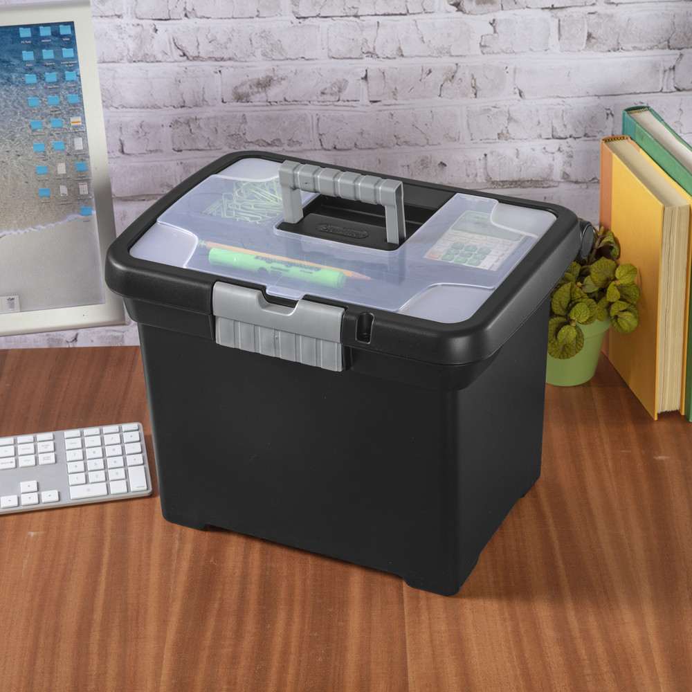 File Box organizer Plastic Storage Bin Portable Home Office Mobile letter-size