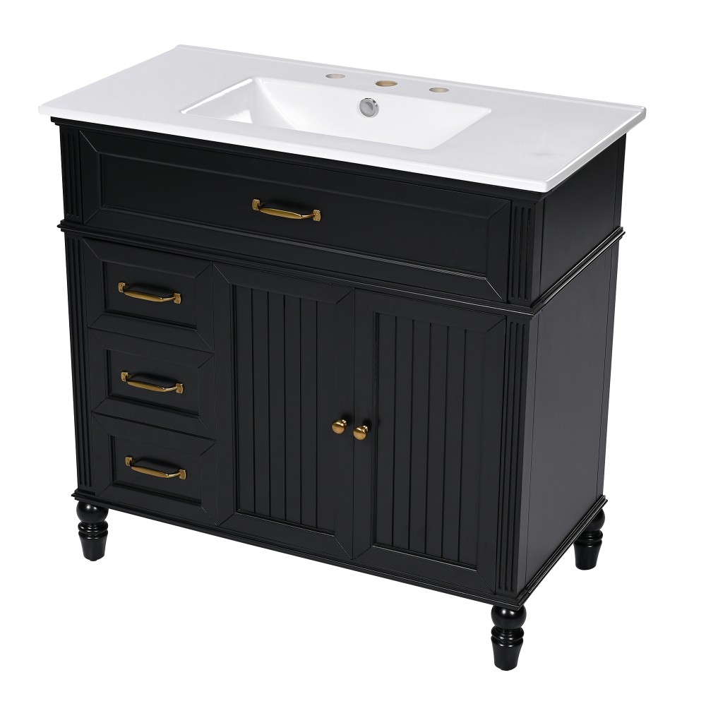 36" Bathroom Vanity with Sink, Bathroom Cabinet with Drawers, Solid Frame