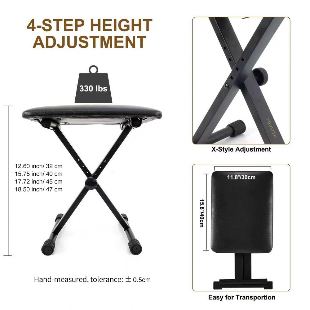 Keyboard Bench X-Style Height Adjustable Padded Cushion Foldable Stool Portable
