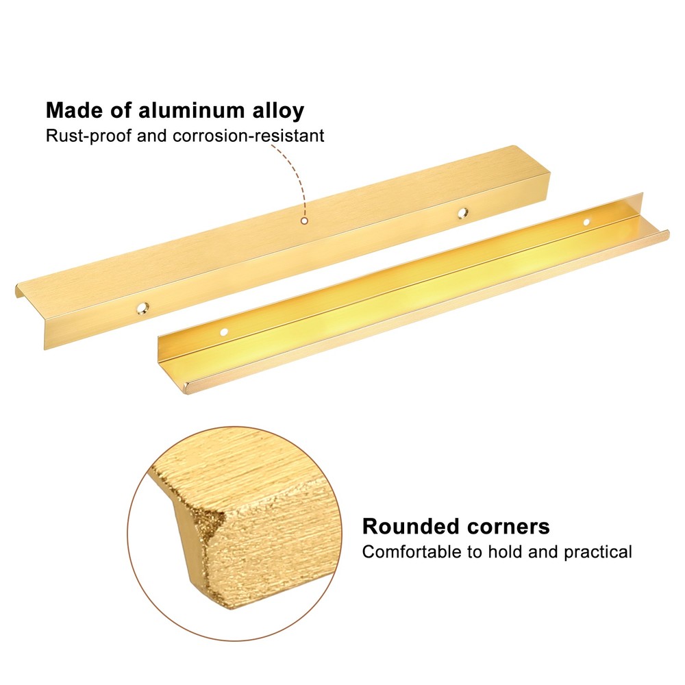 Cabinet Edge Finger Pull, 3pcs 300mm / 11.81" Hidden Cabinet Pulls, Gold