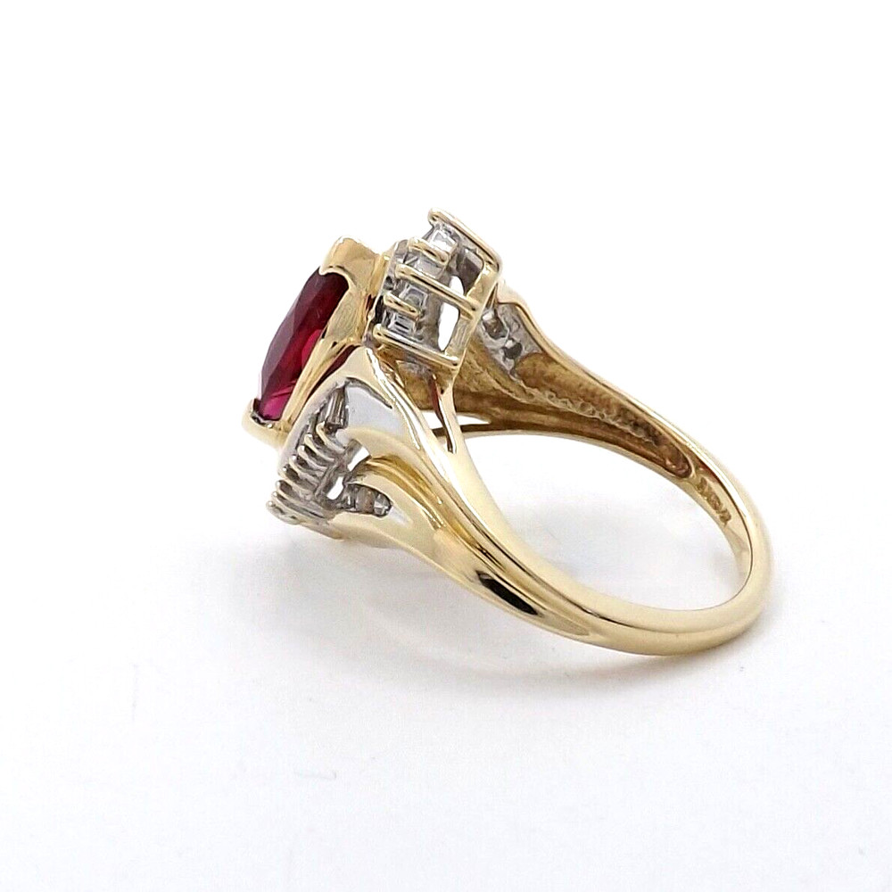 14k Gold Lab Created Marquise Ruby Natural Diamond Ring Navette Setting