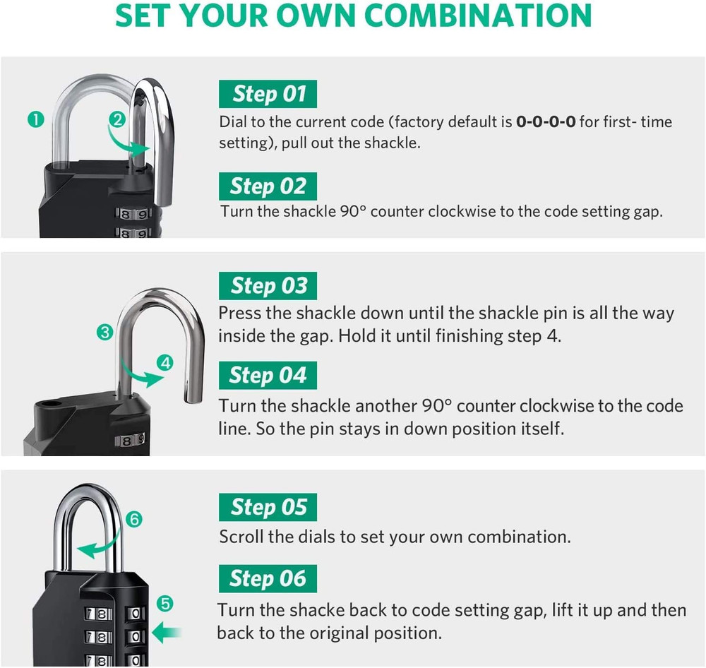 Combination Lock Resettable 4 Digit Padlock with Combination, Waterproof and He