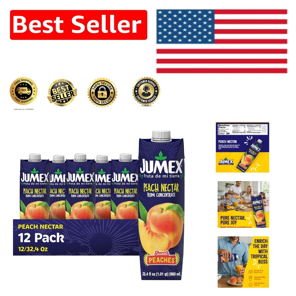 Versatile Peach Nectar - Ideal for Smoothies & Cocktails, 32.4oz (12 Pack)