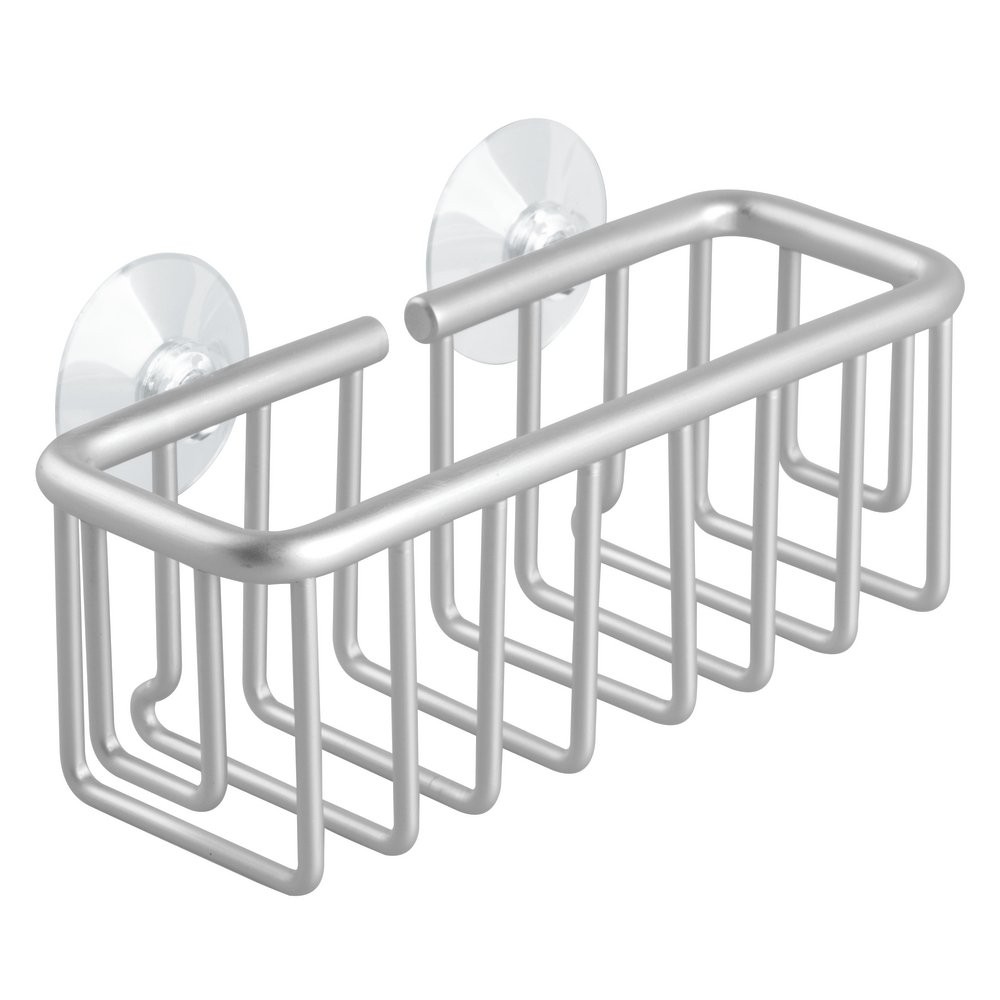 iDesign Metro Rustproof Aluminum Suction Sponge Holder for Kitchen Silver