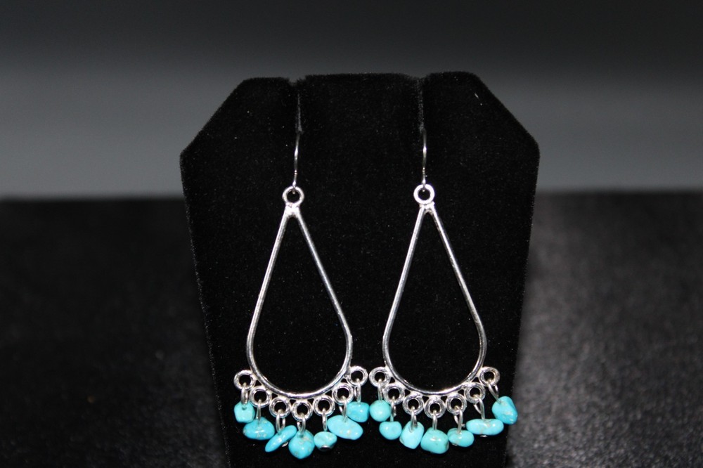 Sterling Silver And Kingman Turquoise Dangle Earrings