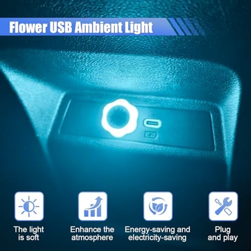 4PCS Flower Mini USB LED Car Light, 5V Portable Plug-in Interface Auto Blue