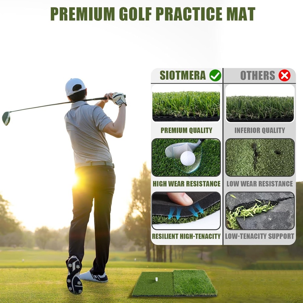 SIOTMERA Dual-Turf Golf Mat, 5x4ft Thickened Golf Hitting Mats,Alignment & Angle