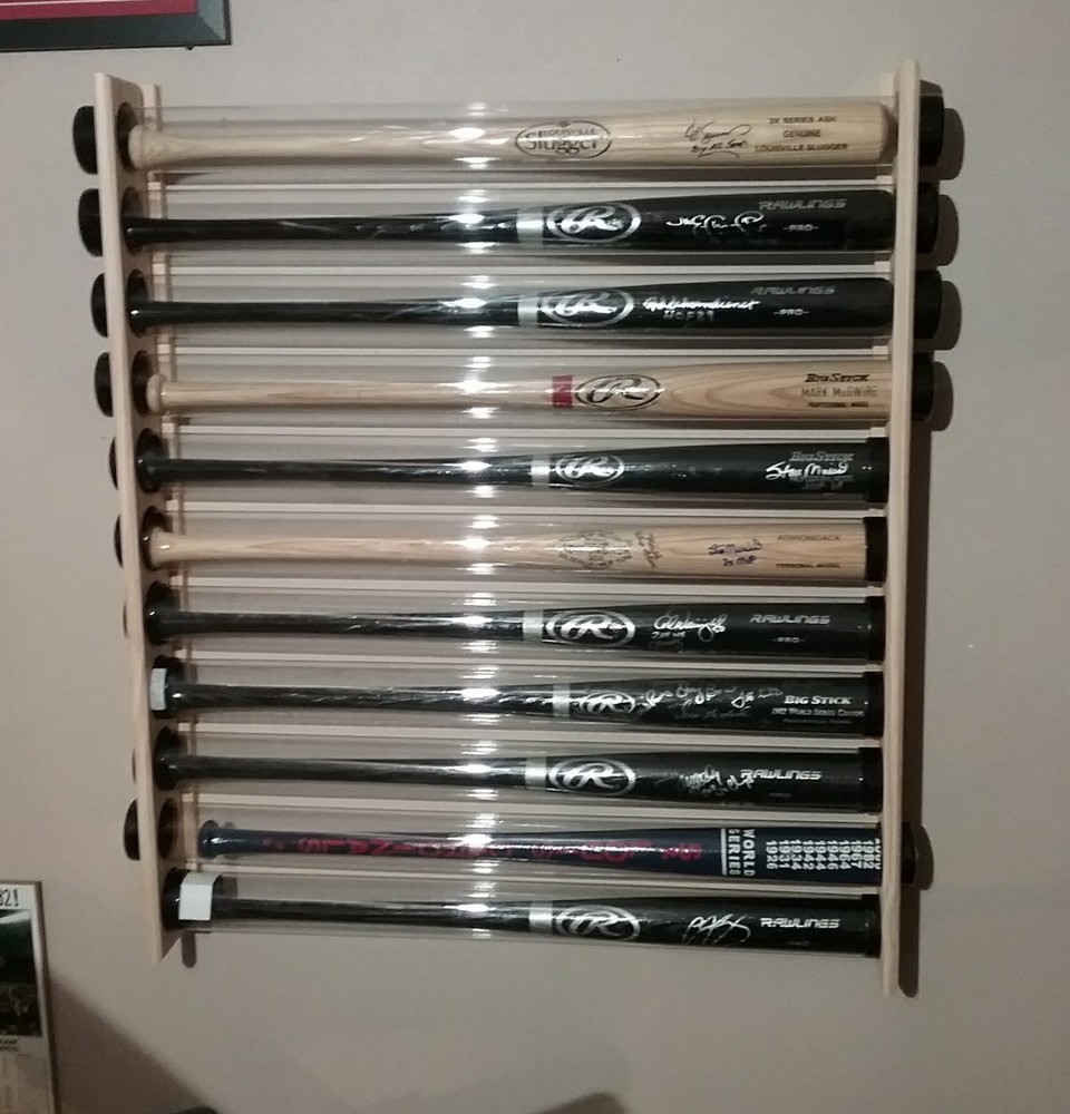 10 Bat - Wood Baseball Bat Display Wall Rack - Wall Mount  ( SEE DESCRIPTION  )