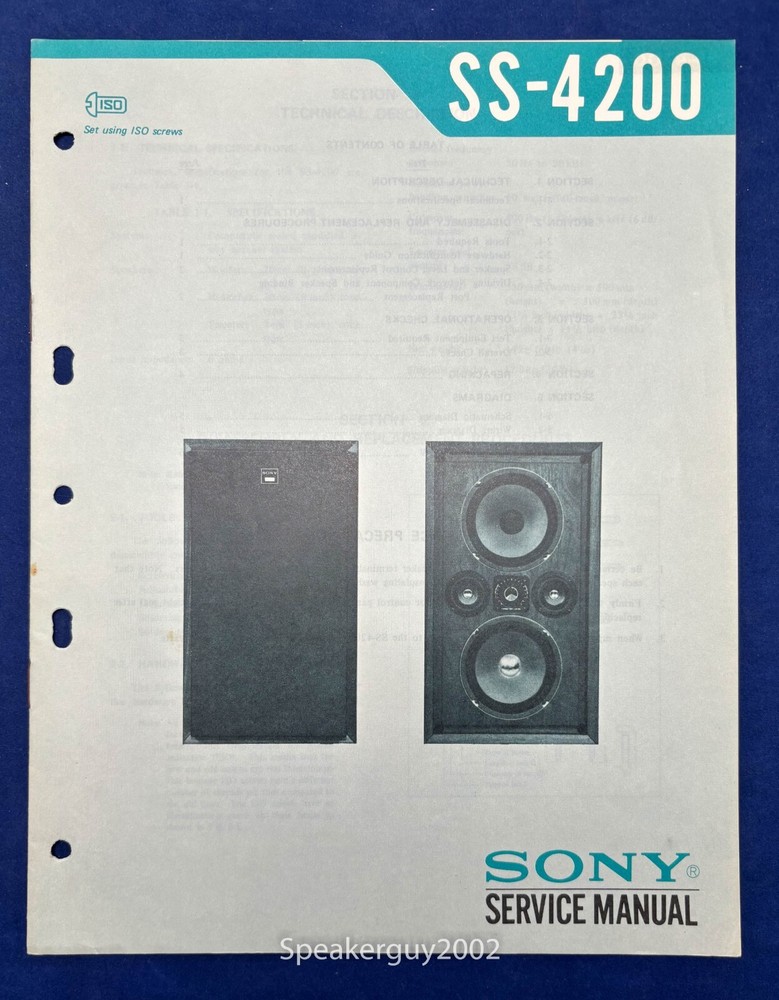 Original Sony SS-4200 Speaker Service Manual