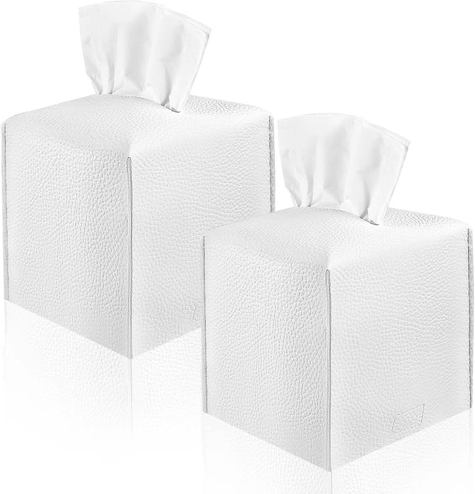 Tissue Box Cover Holder, Square Modern PU Leather Tissue Box