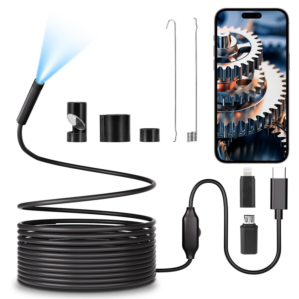 Endoscope Camera with Light, 1920P HD Borescope, 8 Adjustable LED Light, IP67...