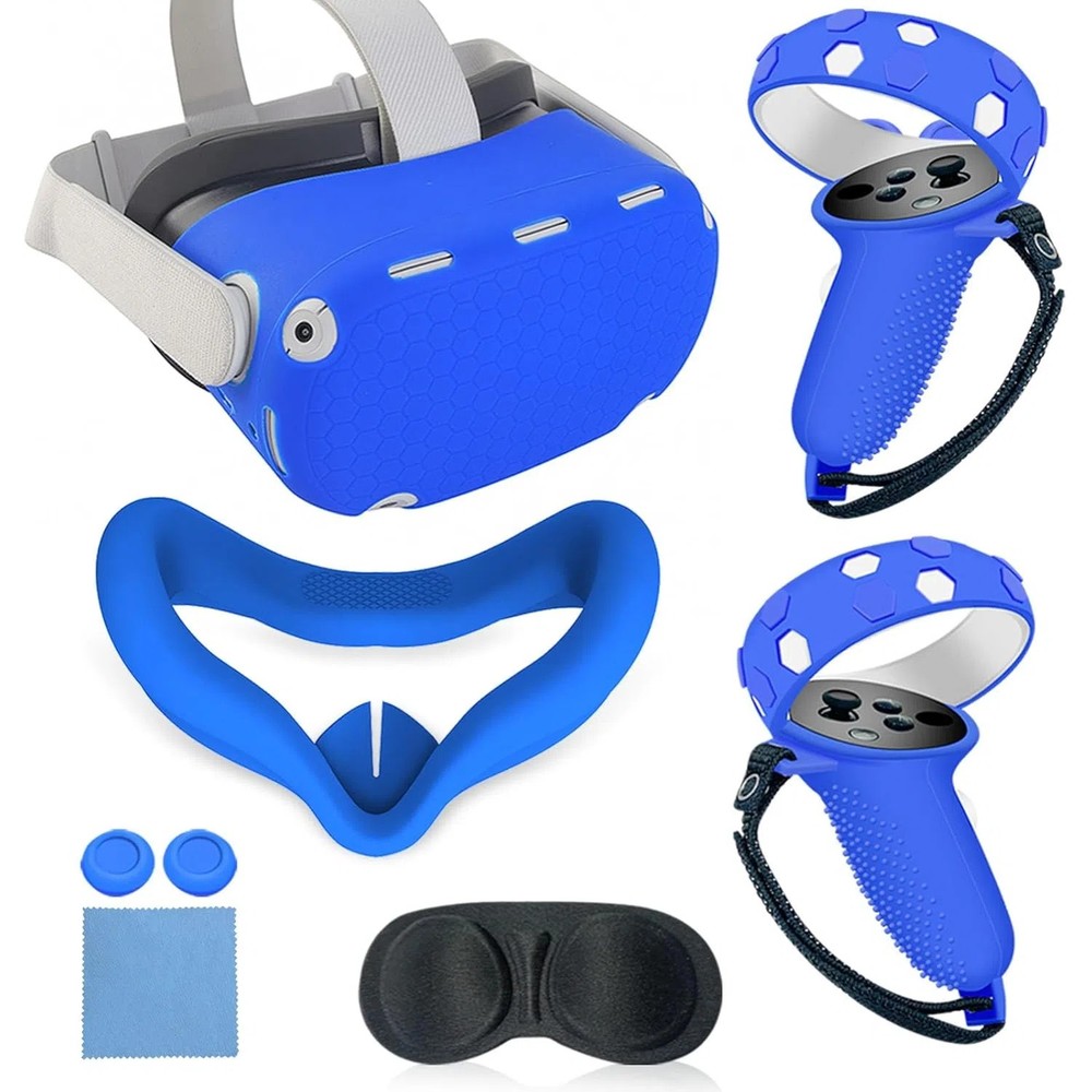 VR Protective Cover Set for Quest 2 Silicone Shell, Controller Grips, Face Cover