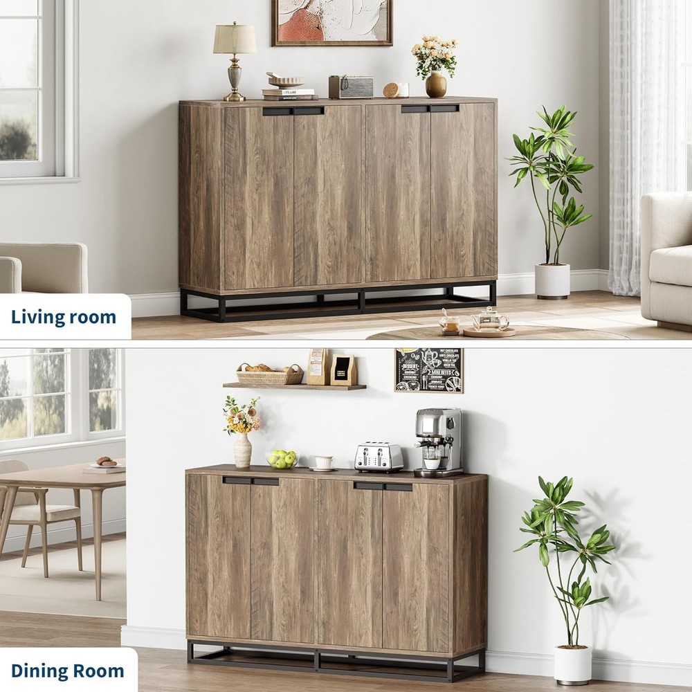 Multi-Space Sideboard W/ Doors & Adjustable Shelves, Elegant Storage for Kitchen