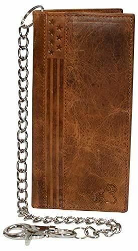 Genuine Leather Men's Chain Biker Wallet Long Bifold Checkbook RFID Blocking Wal