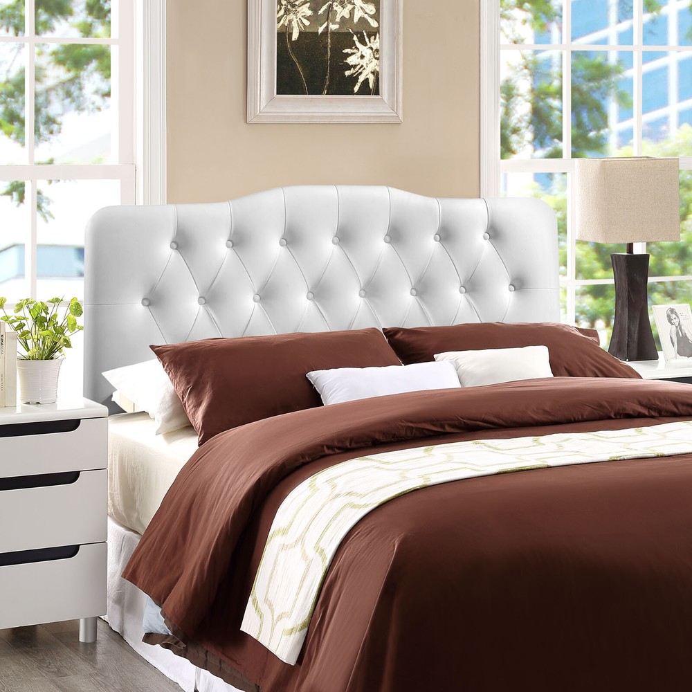 Modway Annabel Tufted Button Vegan Leather Upholstered Full Headboard in White