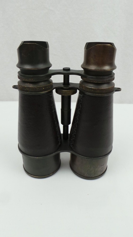 VINTAGE UNMARKED BROWN LEATHER COVERED BRASS BINOCULARS