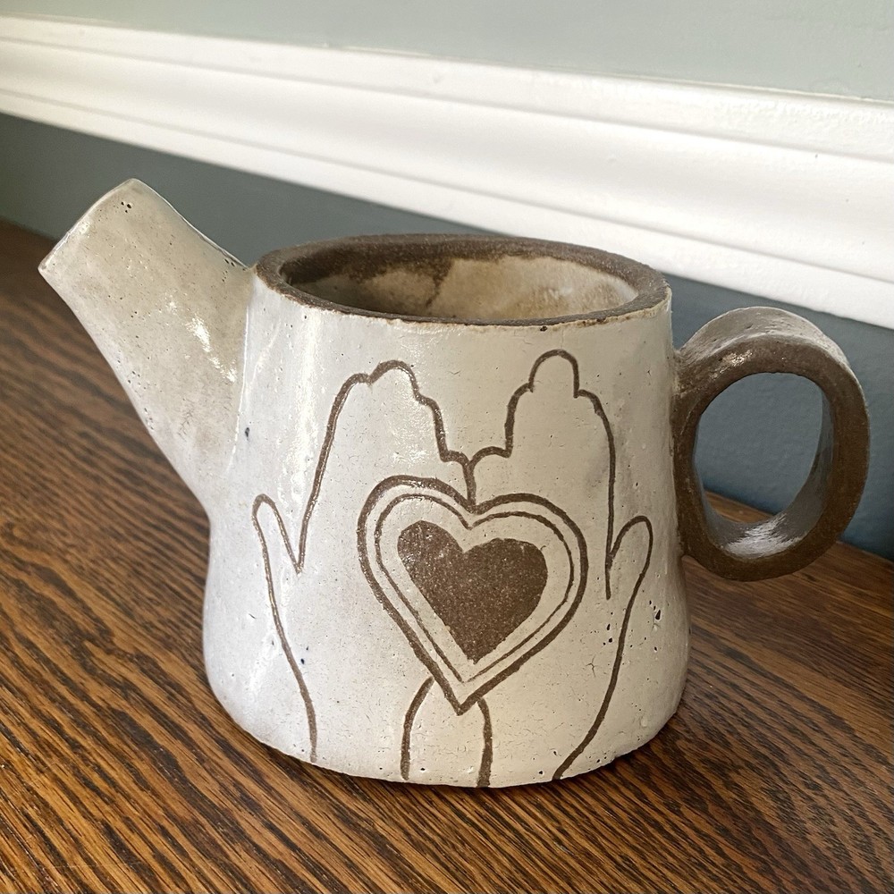 Studio Pottery Pitcher - Abstract Design - Open Hands Heart